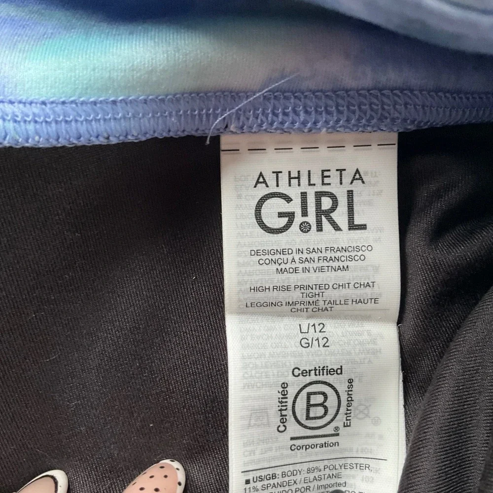 Athleta Girl High Rise Printed Chit Chat Tight Blue Purple Abstract Leggings L12